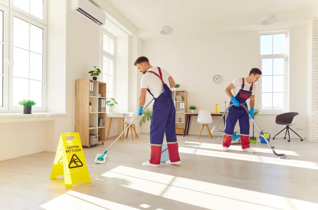 cleaning team at work modern office